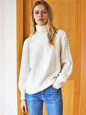 Emerson Fry Mila Wool Sweater Ivory Popcorn Lines‎ Medium